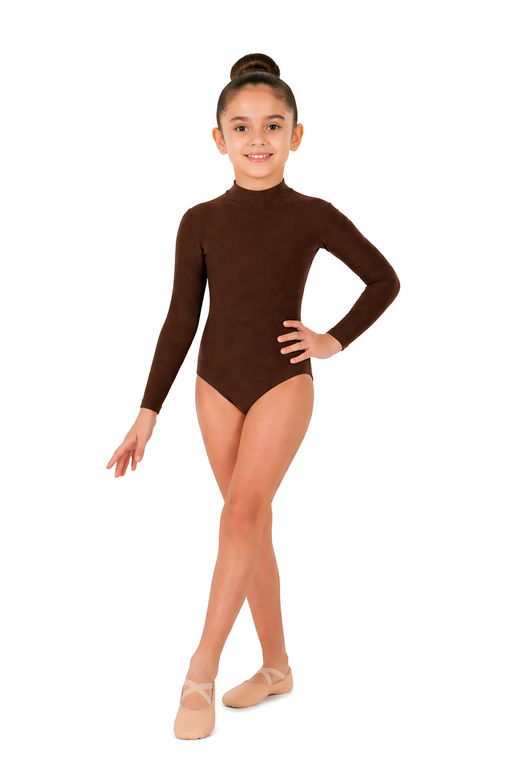 BODY DANZA COLLO ALTO LYCRA MARRONE BAMBINA