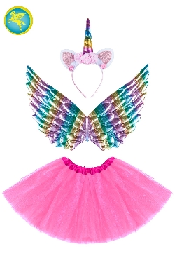 SET UNICORNO FUCSIA 3PZ (CERCHIETTO,ALI E GONNA)